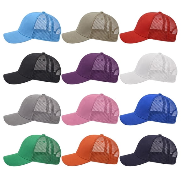 12 Pack Lot Unisex Plain Solid Baseball Cap Sun Visor Breathable Mesh Back Adjustable Trucker Hat Random Mixed Colors