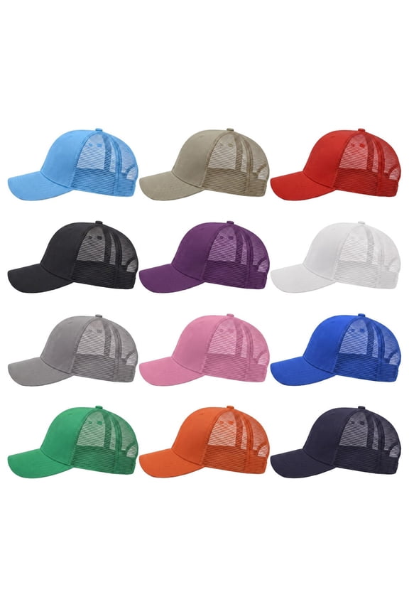 12 Pack Lot Unisex Plain Solid Baseball Cap Sun Visor Breathable Mesh Back Adjustable Trucker Hat Random Mixed Colors