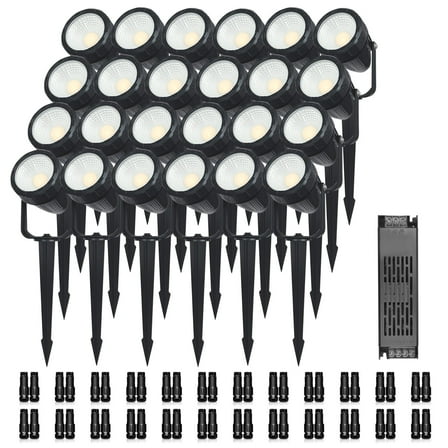 24 Pack Low Voltage LED Landscape Lights Outdoor 7W 840LM,With Driver and Connector,For Trees,Gardens,Courtyards and Passages, 3000K Spotlight IP65