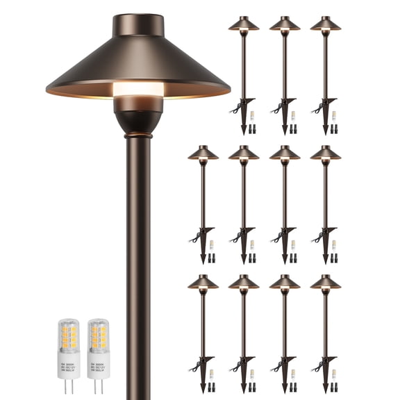12 Pack Low Voltage Landscape Lighting, Aluminum 12V Pathway Lights with 14 G4 Bulbs, Waterproof Oil Rubbed Bronze Color Wired Path Lights with Connectors for Walkway Yard Garden
