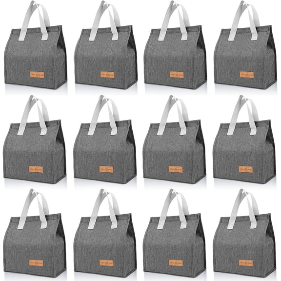 12 Pack Lunch Bags Bulk,Insulated Lunch Bags with for Women Men,Leakproof Tote Large Lunch Box for Office,Work,Beach or Travel(Grey)