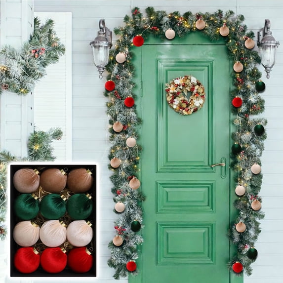 12-Pack Luxury Velvet Christmas Tree Ornaments, Shatterproof Hanging Balls with Hooks, 2.4 Inch Holiday Decor