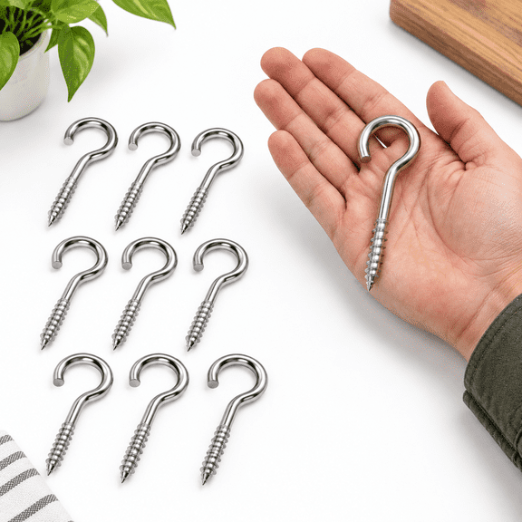 12 Pack M8 5 Inch Screw-In Eye Bolts, 304 Stainless Steel Metal Ceiling Hooks