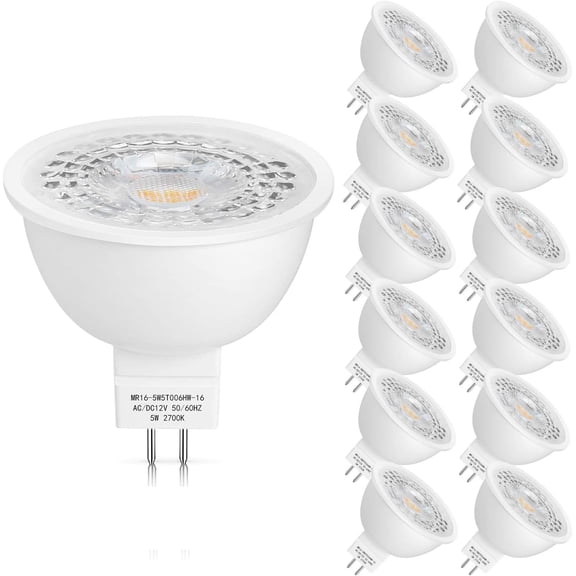 12 Pack MR16 LED Bulbs 50W Halogen Equivalent,2700K Warm White,5W GU5.3 MR16 12V Spotlight Bulb,Non-Dimmable,45° Beam Angle for Landscape