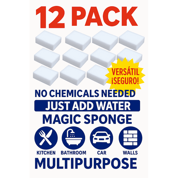 12 Pack Magic Sponges Cleaning Eraser Melamine Sponge Foam Pads,Multi-Functional Household Cleaning Kitchen Dish Sponge for Furniture,Bathroom,Bathtub, Sink,Floor, Baseboard, Wall Cleaner