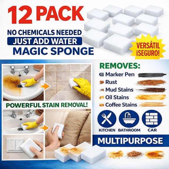 12 Pack Magic Sponges Cleaning Eraser Melamine Sponge Foam Pads,Multi-Functional Household Cleaning Kitchen Dish Sponge for Furniture,Bathroom,Bathtub, Sink,Floor, Baseboard, Wall Cleaner