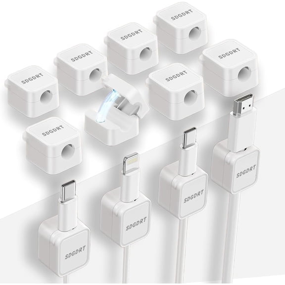 12 Pack Magnetic Cable Clips, Self Adhesive Cord Organizer, Magnetic Wire Holder for Desk, Nightstand, Home & Office, Fits Most Phone Charger, USB, Type-C Cables