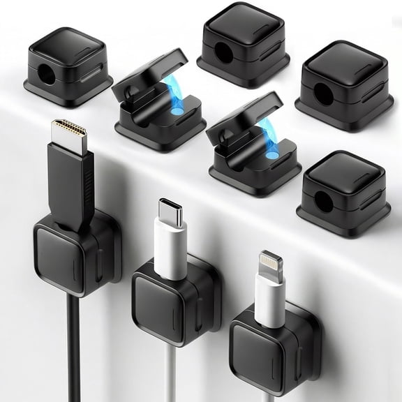 12 Pack Magnetic Cable Organizer, Adhesive Cord Holder Clips for Desk, Nightstand, Office and Car, 0.3-Inch Cable Compatible, Magnetic Wire Management
