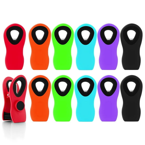12 Pack Magnetic Chip Clips, Bag Clips Food Bag Clips for Food Packages, Kitchen Clips with Magnet for Fridge, Plastic Assorted Colors Bag Clips for Food Storage, Snack Bag and Chips Bag