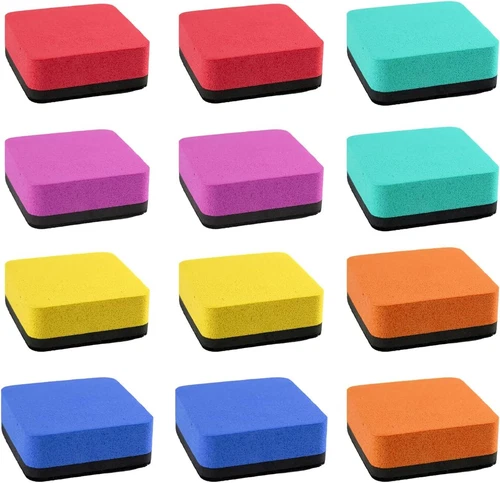 12 Pack Magnetic Dry Erase Erasers 6 Colors Plastic 1.97X1.97 Inch