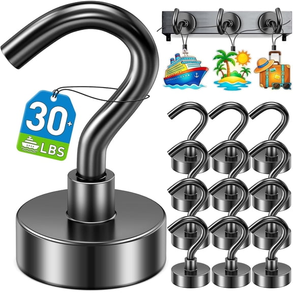 12 Pack Magnetic Hooks for 2026 Cruise Cabins Beach Vacation 30lbs+ Heavy Duty Magnet with Hook Metal Magnetic Hooks for Kitchen Fridge Grills Hanging Magnet Hooks for Classroom Locker Utensil Racks