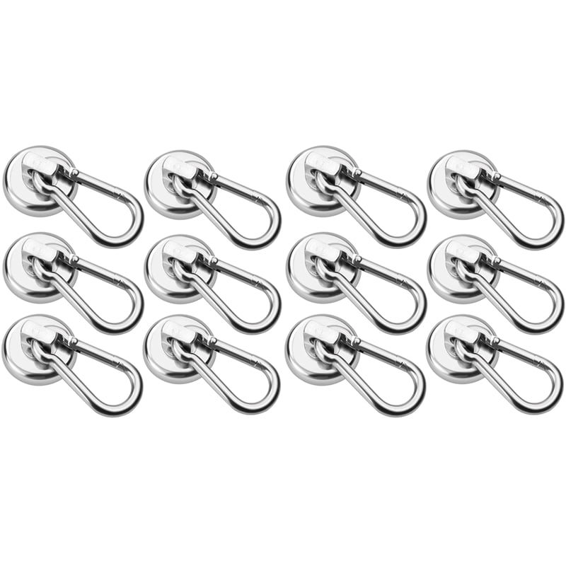 12 Pack Magnetic Hooks,Heavy Duty  Magnetic Hooks with Swivel Carabiner Hook,Silver