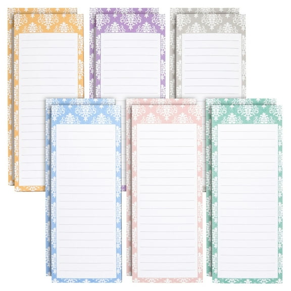 12-Pack Magnetic Notepads for Refrigerator - Elegant Shopping List, To-Do, Memo, Scratch Pads (6 Colors, 60 Sheets Each)