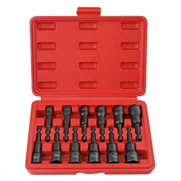 12-Pack Magnetic Nut Driver Set, Chrome-Vanadium Steel Impact Power Hex Nut Driver Drill Bit Master Kit, SAE & Metric Size, 1/4-Inch Quick-Change