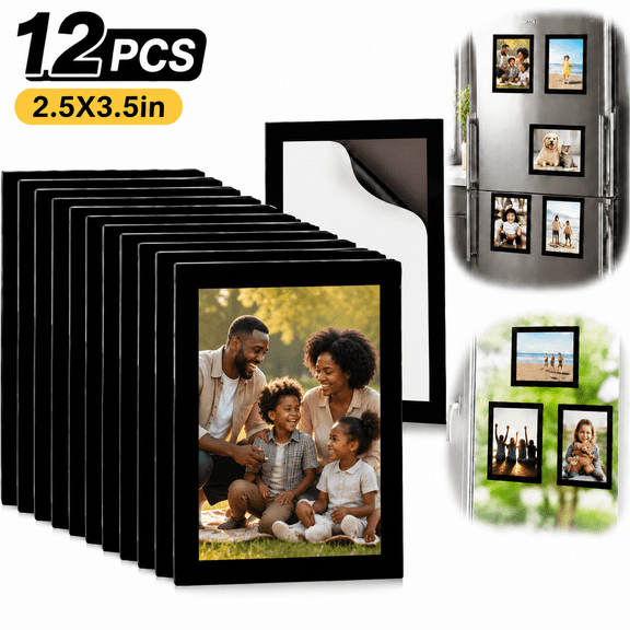 12 Pack Magnetic Picture Frames For Refrigerator 2.5X3.5 With Black Border,for Refrigerator, Kitchen, Classroom, Window