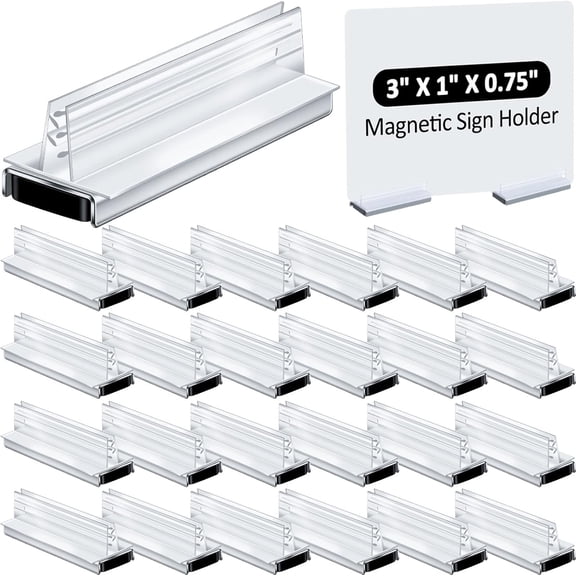 12 Pack Magnetic Sign Holder Grip Holder, Powerful Magnet, 3" Length, 1" Width, 0.75" Total Height for Retail Wall Display Store Vendor Event Warehouse and Shop Supplies, Clear