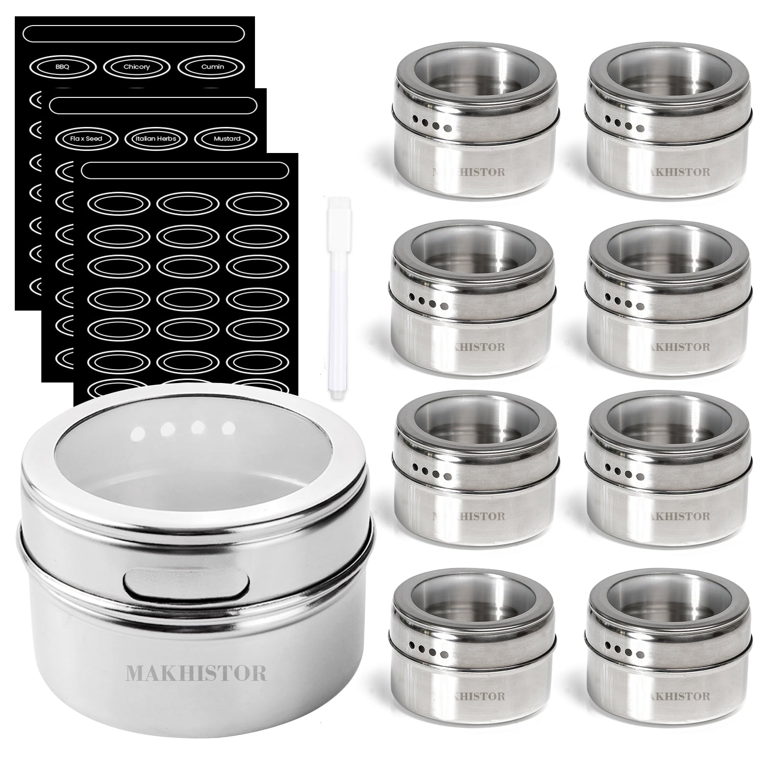 4 Pack Magnetic Spice Rack Organizer with 24 Glass Spice Jars-Moveable  Magnetic