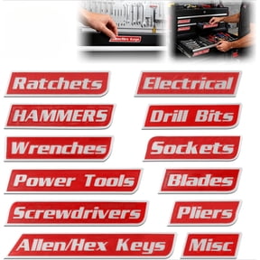12 Pack Magnetic Tool Box Labels Set, 3D-Printed Reusable Tags for Steel Toolboxes, Carts, Drawers, Multipurpose Organization