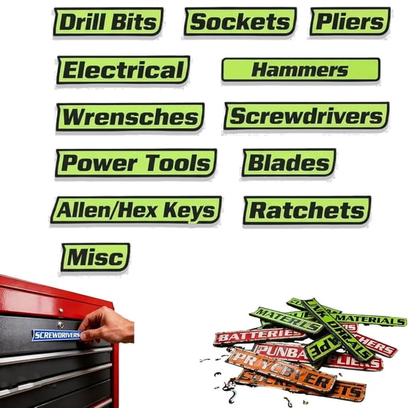 12 Pack Magnetic Tool Boxlabels,3D Printed Reusable Drawer Tags,Durable Metal Drawer Labels,for Garage Storage, Multipurpose Tool Boxs Tags, Easy To Stick and Remove
