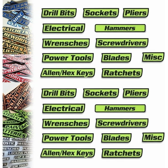 12 Pack of Magnetic Toolbox Labels, 12/24/36 PCS Durable Metal Toolbox Drawer Labels, Strong Magnetic Tool Label, Multipurpose Tool boxs Tags, Easy to Stick and Remove