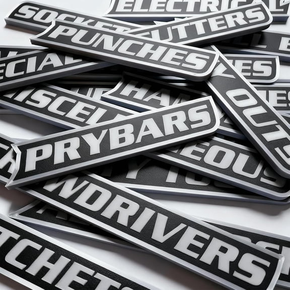 12 Pack Magnetic Toolbox Labels, 3D-Printed Heavy-Duty Reusable Tags for Steel Tool Chests, Drawers, Carts, and Garage Cabinets