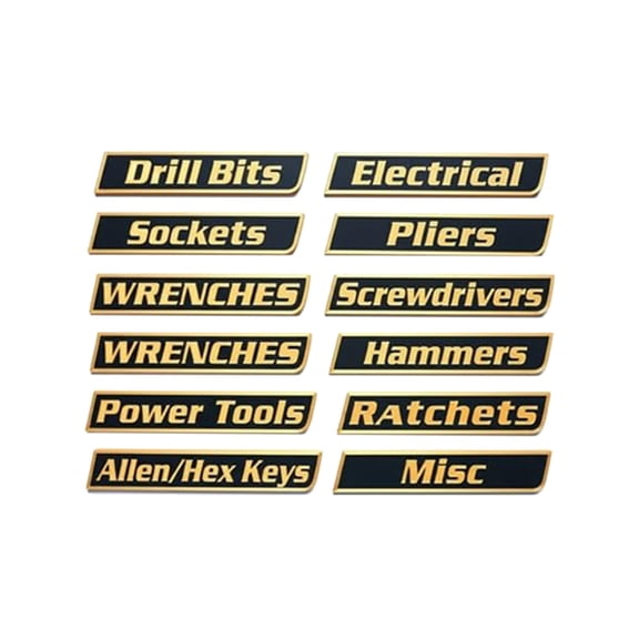 12 Pack Magnetic Toolbox Labels,3D Printed Organization Stickers, Reusable Labels for Steel Toolboxes, Carts, Drawers & Cabinets