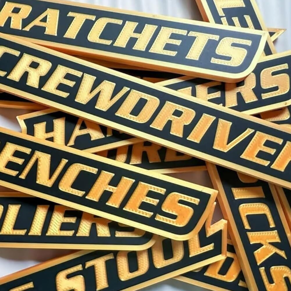 12 Pack of Toolbox Labels, 3D Printed Personalized Tool Box Label