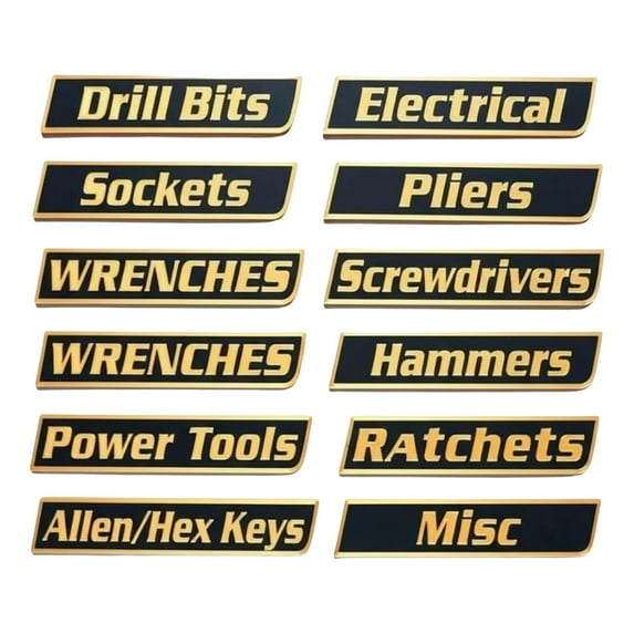 12 Pack of Magnetic Toolbox Labels, 3D-Printed Tool Box Labels, General Tool Box Organize Accessories, Easy to Read Printing, Quick Identifying Tool Box Drawers (Yellow)