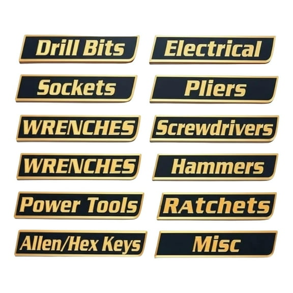 12 Pack of Magnetic Toolbox Labels, 3D-Printed Tool Box Labels, General Tool Box Organize Accessories, Easy to Read Printing, Quick Identifying Tool Box Drawers (Yellow)