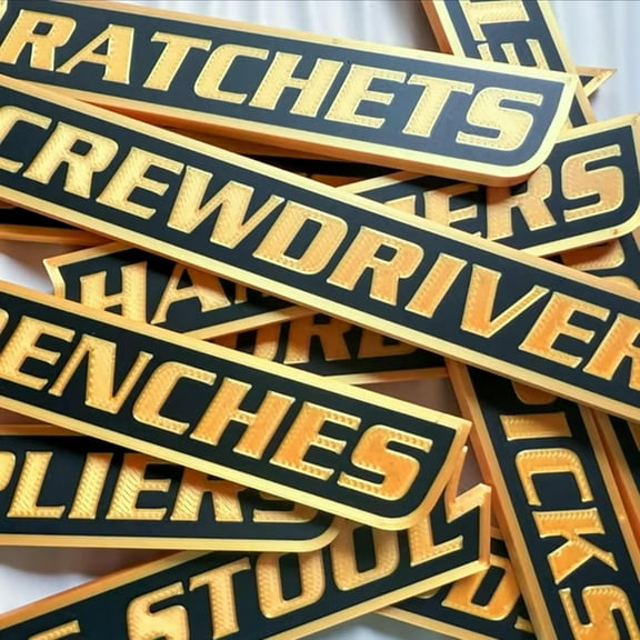 12 Pack of Toolbox Labels, 3D-Printed Tool Box Labels, General Tool Box Organize Accessories, Reusable Labels for Easy Tool Organization, Fits Steel Tool Box Drawers (Orange)