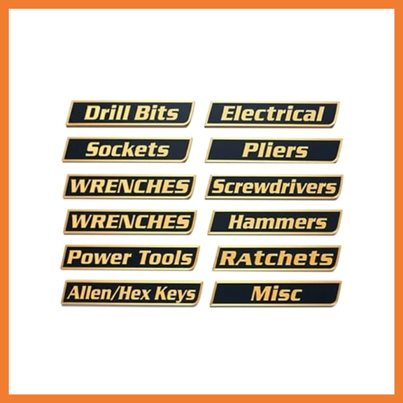 12 Pack of Toolbox Labels, 3D-Printed Tool Box Labels, General Tool Box Organize Accessories, Reusable Tags for Steel Toolboxes, Carts, Drawers and Cabinets(Yellow)