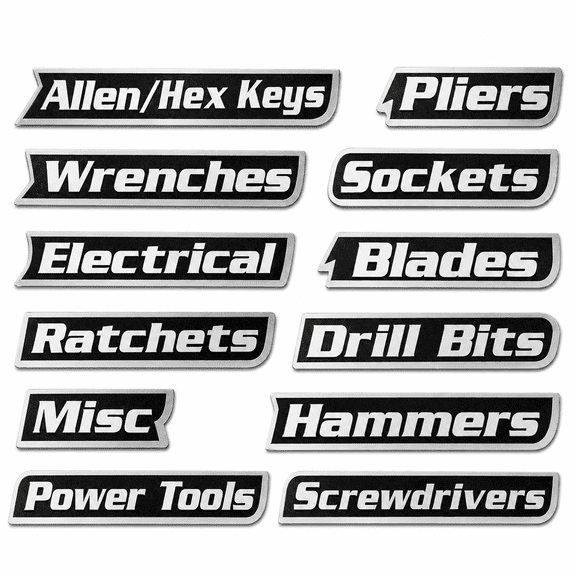 Magnetic Tool Box Labels, 12 Count 3D Printed Reusable Drawer Tags for Steel Toolboxes Tool Chests Garage Storage