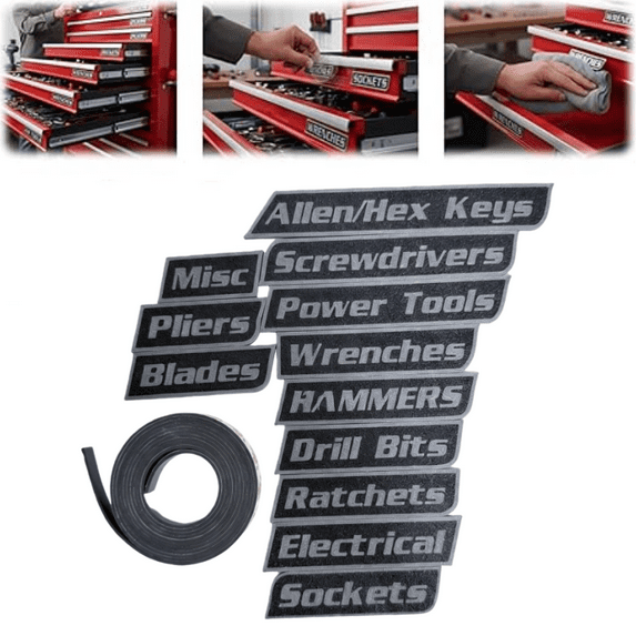 12 Pack of Magnetic Toolbox Labels, 3D-Printed Tool Box Labels, General Tool Box Organize Accessories, Reusable Tags for Steel Toolboxes, Carts, Drawers, and Cabinets(Black)