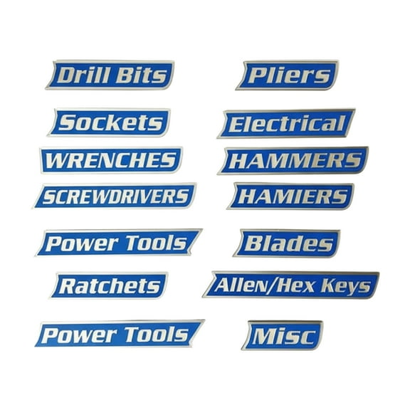 12 Pack of Toolbox Labels, 3D-Printed Tool Box Labels, General Tool Box Organize Accessories, Reusable Tags for Steel Toolboxes, Carts, Drawers, and Cabinets