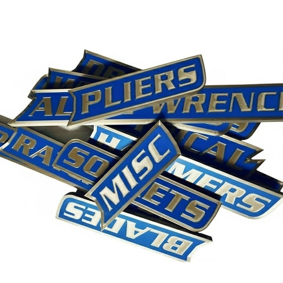 12 Pack of Magnetic Toolbox Labels, Premium 3D-Printed Tool Box Organize Accessories, Reusable Toolbox Drawer Tags for Tool Organization, for Steel Toolboxes Carts Drawers and Cabinets(Blue)