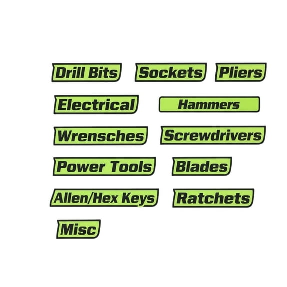 12 Pack Magnetic Toolbox Labels - Reusable Tool Chest Organizer Tags, Strong Magnet & Easy to Stick/Remove, Clear Printing for Steel Toolboxes, Drawers, Carts & Cabinets (Tool Box Accessories)