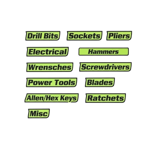 12 Pack Magnetic Toolbox Labels - Reusable Tool Chest Organizer Tags, Strong Magnet & Easy to Stick/Remove, Clear Printing for Steel Toolboxes, Drawers, Carts & Cabinets (Tool Box Accessories)