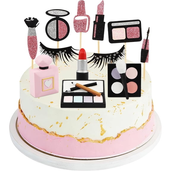 12 Pack Makeup Cake Toppers - Resin Lipstick & Perfume Bottle Cosmetics Decor | Perfect for Makeup Theme Bridal Shower, Bachelorette & Birthday Parties