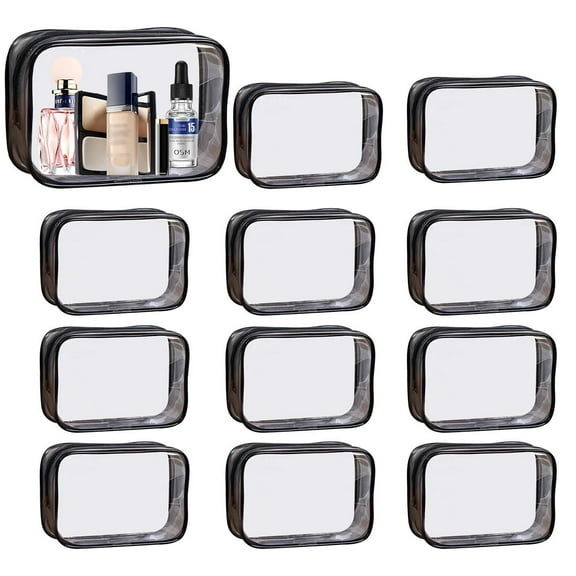 12 Pack Makeup and Cosmetic Clear PVC Zipper Bag for Women
