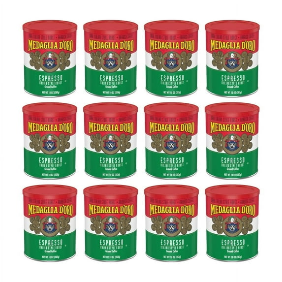 (12 Pack) Medaglia d'Oro Espresso Style, Italian Roast, Ground Coffee, 10 oz Canister