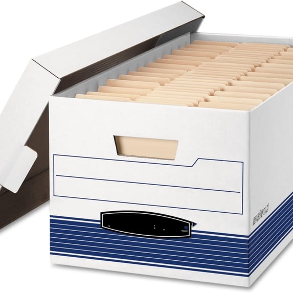 12-Pack Medium Duty File Storage Boxes with Lids, FastFold Assembly, 24 Inch Letter