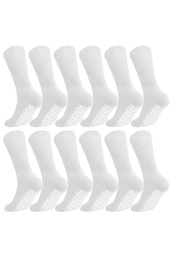 12 Pack Men Women Anti Slip Grip Non Skid Crew Cotton Diabetic Socks For Home Hospital