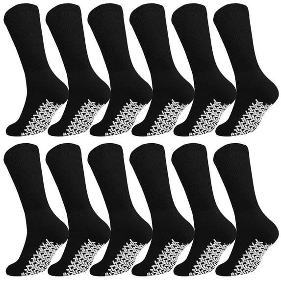 12 Pack Men Women Anti Slip Grip Non Skid Crew Cotton Diabetic Socks For Home Hospital