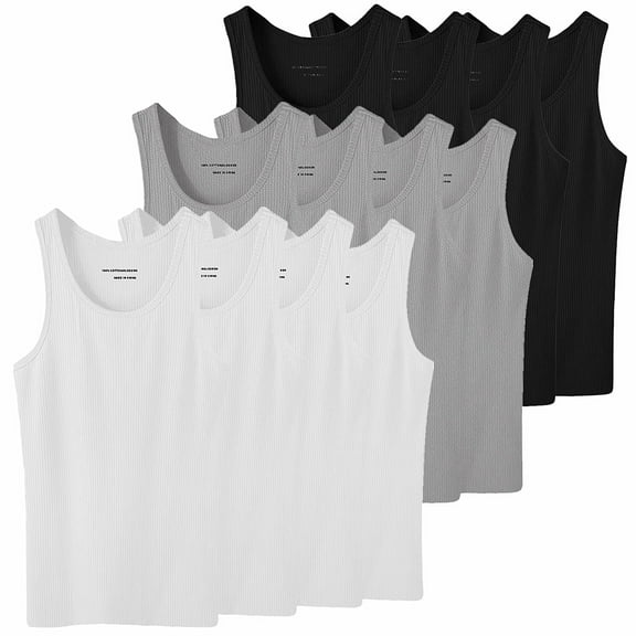 12 Pack Men's 100% Cotton Ribbed Plain Tank Tops Athletic A-Shirts Undershirts Plain Mix Size:Small