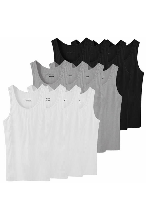 12 Pack Men's 100% Cotton Ribbed Plain Tank Tops Athletic A-Shirts Undershirts Plain Mix Size:Small