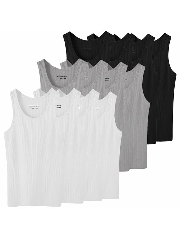 12 Pack Men's 100% Cotton Ribbed Plain Tank Tops Athletic A-Shirts Undershirts Plain Mix Size:Small