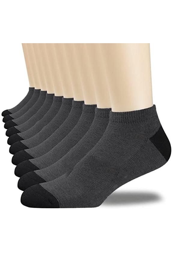 12 Pack Men's Ankle Socks Breathable Moisture Wicking Antibacterial Deodorant Reinforced Heel & Toe Daily Casual Socks Gray One Size