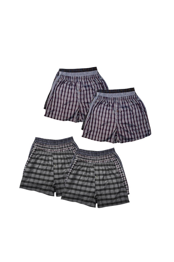 12 Pack Men's Cotton Blend Boxer Shorts Random Mixed Color Pack Woven Relaxed Fit Boxers for Men Soft Breathable Mens Underwear with Button Fly Pouch Elastic Waist Comfortable Fabric Menswear