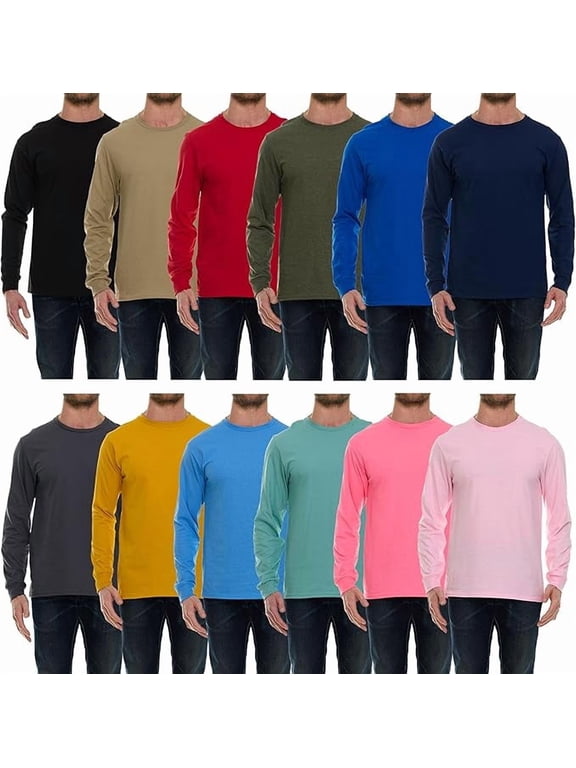 12 Pack Men’s Long Sleeve Cotton Blend T-Shirts – Crew Neck Lightweight Bulk Tees – Assorted Light & Dark Colors – Size -3XL