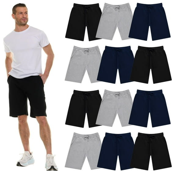 12 Pack Mens Fleece Lined Cotton Shorts, 11 Inch Casual Comfy Lounge Shorts, Wholesale Bulk Multipack for Donations, Charities, and Shelters (Assorted Dark, 3X-Large)